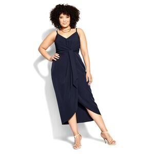 CITY CHIC Faux Wrap Midi Dress Navy SZ 20